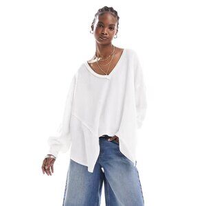 Free People White Oversized Waffle Shirt